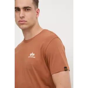 Alpha Industries tricou din bumbac barbati, culoarea maro, cu imprimeu imagine