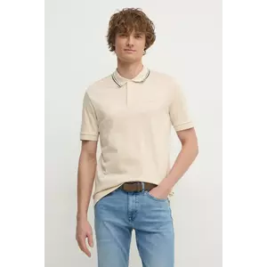 BOSS polo de bumbac culoarea bej, neted, 50469360 imagine