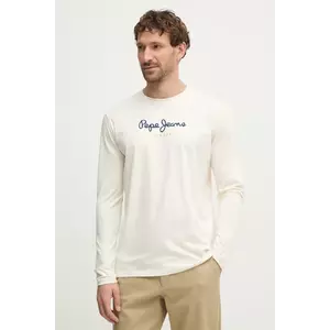 Pepe Jeans tricou din bumbac Eggo barbati, culoarea bej, cu imprimeu imagine