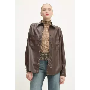 Answear Lab cămașă femei, culoarea maro, cu guler clasic, relaxed imagine