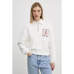 Tommy Jeans hanorac de bumbac femei, culoarea bej, cu imprimeu, DW0DW20537 imagine