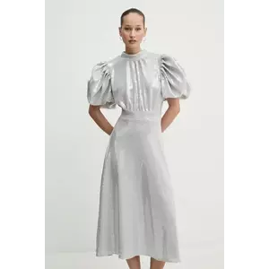 Rotate rochie culoarea gri, midi, evazată, 113871039 imagine