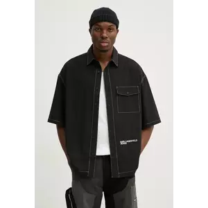 Karl Lagerfeld Jeans camasa barbati, culoarea negru, cu guler clasic, relaxed, A1M16016 imagine