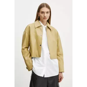 BOSS geaca de piele femei, culoarea verde, de tranzitie, oversize, 50535759 imagine