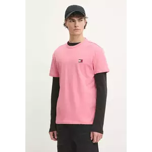 Tommy Jeans tricou din bumbac barbati, culoarea roz, neted, DM0DM20322 imagine