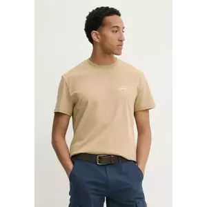 Tommy Jeans tricou din bumbac barbati, culoarea bej, cu imprimeu, DM0DM21140 imagine