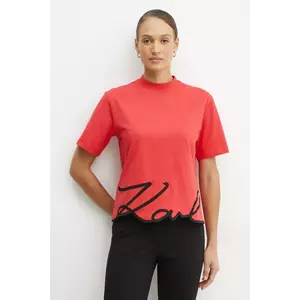 Karl Lagerfeld tricou din bumbac KARL SIGNATURE femei, culoarea rosu, A1W17013 imagine