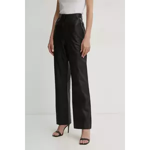 MAX&Co. pantaloni de piele femei, culoarea negru, drept, high waist, 2516431011200 imagine