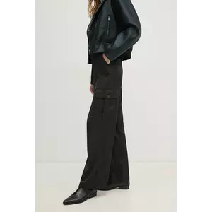 Dkny pantaloni femei, culoarea negru, drept, high waist, DJ4P3011 imagine