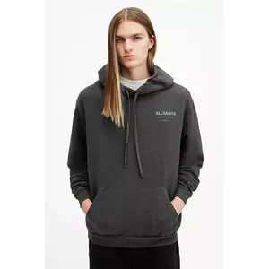 AllSaints hanorac de bumbac UNDERGROUND barbati, culoarea gri, cu glugă, cu imprimeu, M034NB imagine