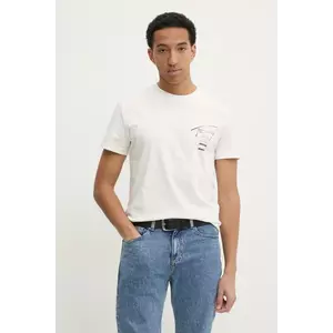 Tommy Jeans tricou din bumbac barbati, culoarea bej, cu imprimeu, DM0DM21106 imagine