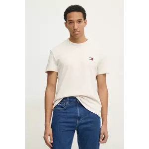 Tommy Jeans tricou din bumbac barbati, culoarea bej, neted, DM0DM20322 imagine