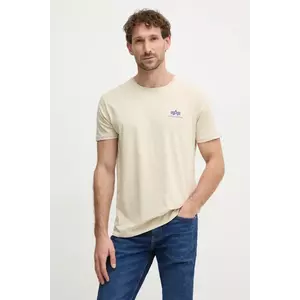 Alpha Industries tricou din bumbac barbati, culoarea bej, cu imprimeu imagine