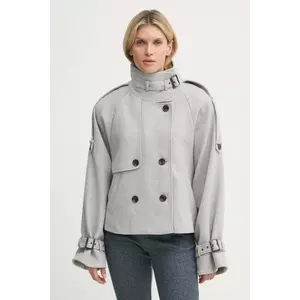 Gestuz geaca din amestec de lana culoarea gri, de tranzitie, oversize imagine