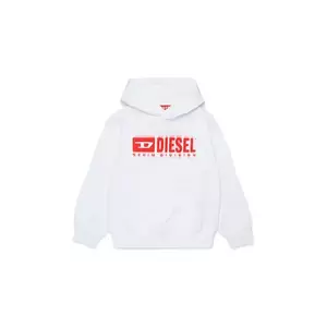 Diesel hanorac de bumbac pentru copii SGINNHOODL5 OVER SWEAT-SHIRT culoarea alb, cu glugă, cu imprimeu, J02042 imagine