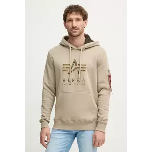 Alpha Industries bluză bărbați, culoarea bej, cu glugă, cu imprimeu, 146337 imagine