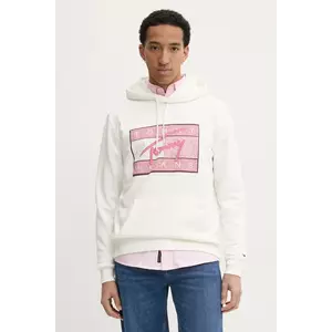 Tommy Jeans hanorac de bumbac bărbați, culoarea bej, cu glugă, cu imprimeu, DM0DM21100 imagine