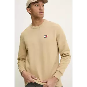 Tommy Jeans hanorac de bumbac bărbați, culoarea bej, cu imprimeu, DM0DM20660 imagine