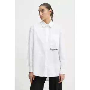 Karl Lagerfeld Jeans cămașă din bumbac femei, culoarea bej, cu guler clasic, relaxed, A1W11001 imagine