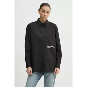 Karl Lagerfeld Jeans cămașă din bumbac femei, culoarea negru, cu guler clasic, relaxed, A1W11001 imagine