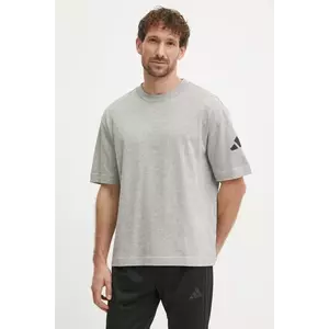 adidas tricou din bumbac Essentials bărbați, culoarea gri, cu imprimeu, JF3618 imagine