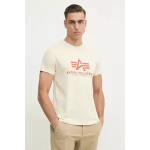 Alpha Industries tricou din bumbac bărbați, culoarea bej, cu imprimeu, 100501CB imagine