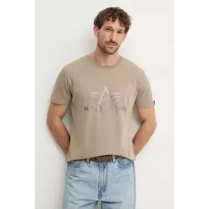 Alpha Industries tricou din bumbac bărbați, culoarea bej, cu imprimeu, 100501CB imagine