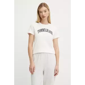 Tommy Jeans tricou din bumbac femei, culoarea bej, DW0DW20161 imagine