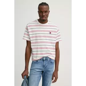 Tommy Jeans tricou din bumbac bărbați, culoarea alb, cu imprimeu, DM0DM20675 imagine