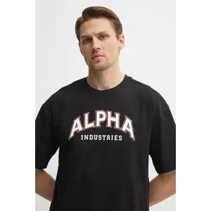 Alpha Industries tricou din bumbac College barbati, culoarea negru, cu imprimeu, 146501 imagine