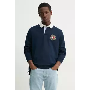 Tommy Jeans longsleeve din bumbac culoarea bleumarin, cu imprimeu, DM0DM20665 imagine