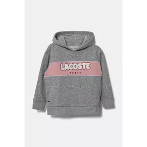 Lacoste bluză copii culoarea gri, cu glugă, cu imprimeu, SJ2445 imagine
