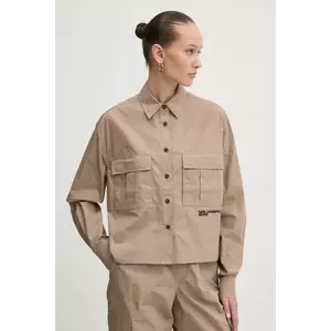 Karl Lagerfeld Jeans camasa femei, culoarea bej, cu guler clasic, relaxed, A1W11032 imagine