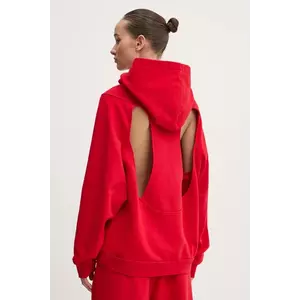 K+LUSHA hanorac de bumbac femei, culoarea roșu, cu glugă, uni, KLW55001TJF01PX imagine