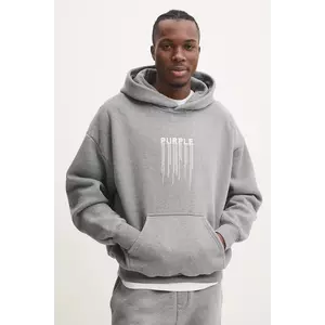 PURPLE BRAND hanorac de bumbac HWT FLEECE PO HOODY bărbați, culoarea gri, cu glugă, cu imprimeu, P401-HMHT125 imagine