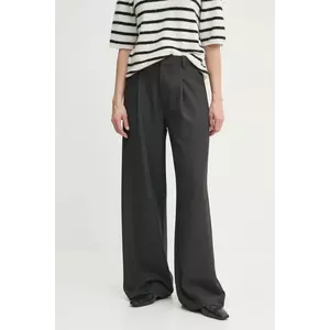 Gestuz pantaloni femei, culoarea gri, lat, high waist, 10909759 imagine