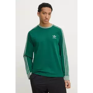 adidas Originals longsleeve 3-Stripes barbati, culoarea verde, modelator, JD0540 imagine