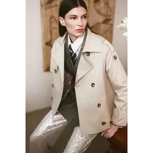 Answear Lab trenci scurt culoarea bej, de tranzitie, cu doua randuri de nasturi imagine