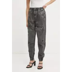 Diesel pantaloni de bumbac P-RIDE-Q3 TROUSERS culoarea gri, fason cargo, high waist, A17383.0NJBP imagine