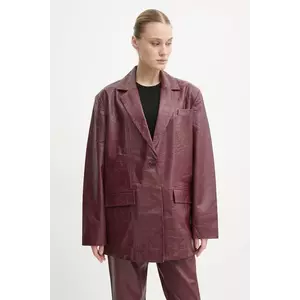 Gestuz sacou de piele culoarea rosu, un singur rand de nasturi, neted, 10909797 imagine