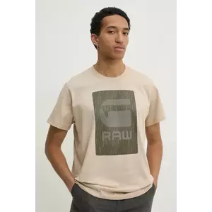 G-Star tricou din bumbac bărbați, culoarea bej, cu imprimeu, D26478-C336 imagine