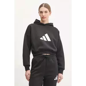 adidas bluza Future Icons femei, culoarea negru, cu glugă, cu imprimeu, JE0136 imagine
