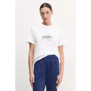 adidas tricou din bumbac W Elem Flrl Tee femei, culoarea alb, JI9432 imagine