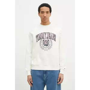 Tommy Jeans hanorac de bumbac barbati, culoarea bej, cu imprimeu, DM0DM20640 imagine