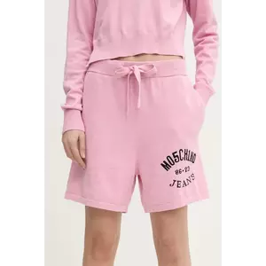 Moschino Jeans pantaloni scurti din bumbac culoarea roz, cu imprimeu, high waist, 0380 3201 imagine