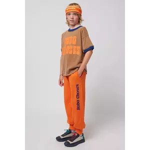 Bobo Choses pantaloni de trening din bumbac pentru copii culoarea portocaliu, cu imprimeu, 125AC140 imagine
