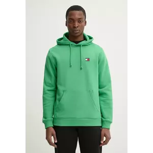 Tommy Jeans hanorac de bumbac bărbați, culoarea verde, cu glugă, uni, DM0DM20258 imagine