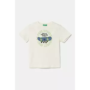 United Colors of Benetton tricou de bumbac pentru copii culoarea bej, cu imprimeu, 3I1XG10IJ imagine
