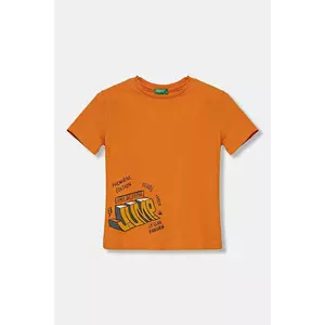 United Colors of Benetton tricou de bumbac pentru copii culoarea portocaliu, cu imprimeu, 3I1XG10IJ imagine
