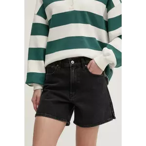 Abercrombie & Fitch pantaloni scurti jeans femei, culoarea negru, neted, high waist, KI149-5012 imagine